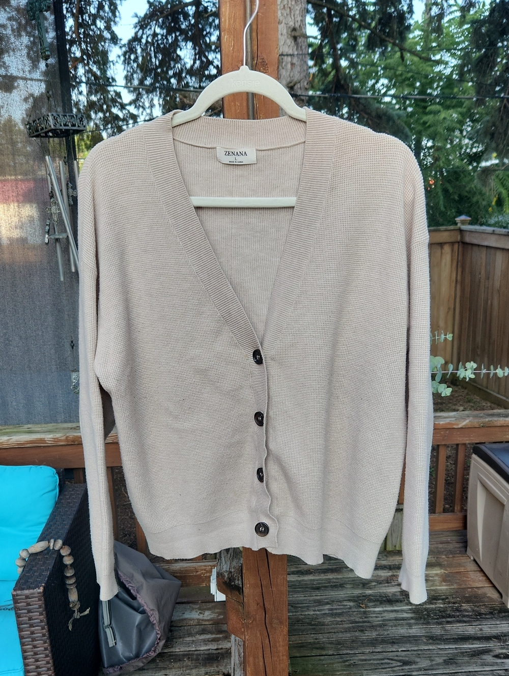 Zenana Outfitters Light Beige V-Neck Button Front Cardigan